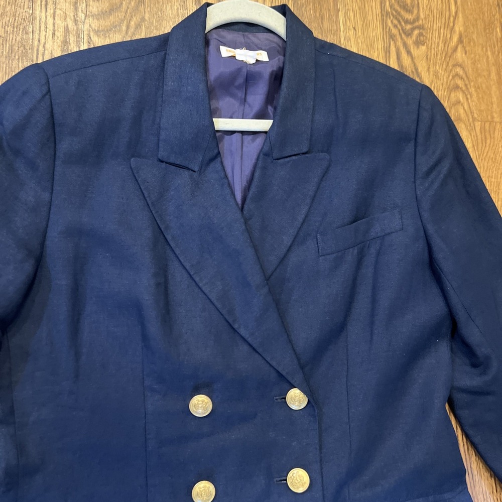 VTG Brooks Brothers Double Breasted Linen Nautical Blue Blazer Size 10 - Picture 3 of 11